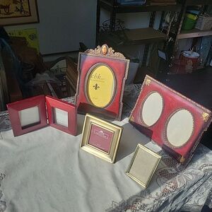 Vtg Victorian Western photo picture frames 5pc set mixed lot faux wood metal